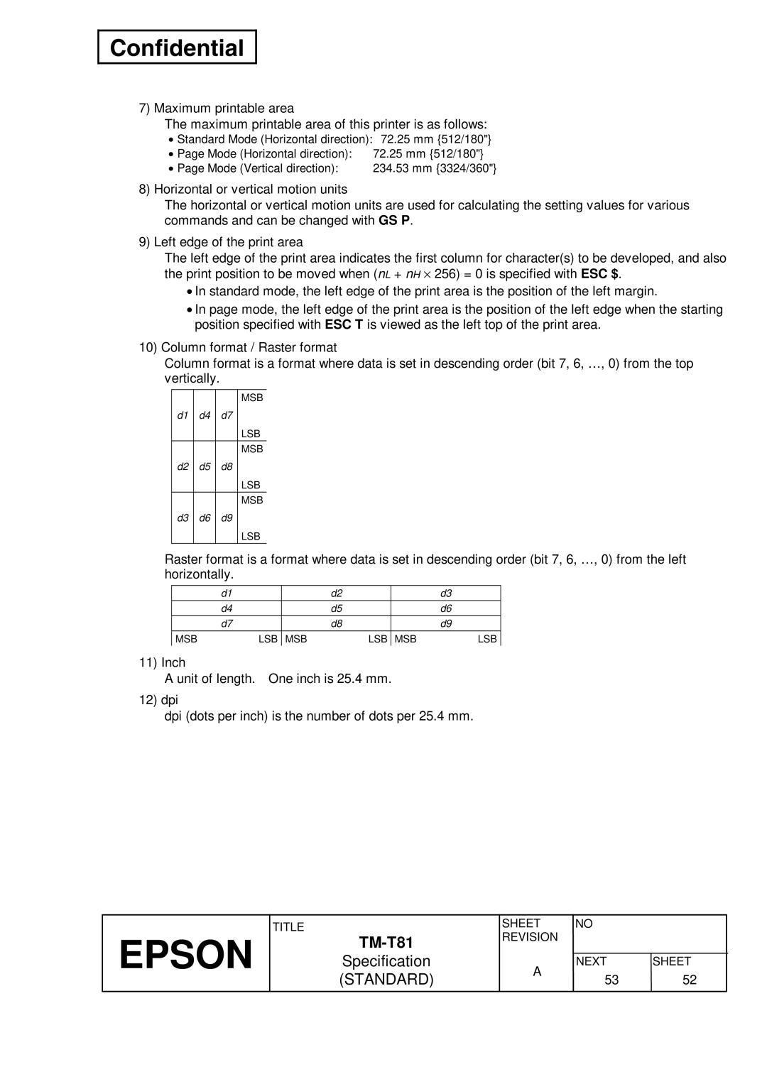 Epson T81 specifications Msb Lsb 