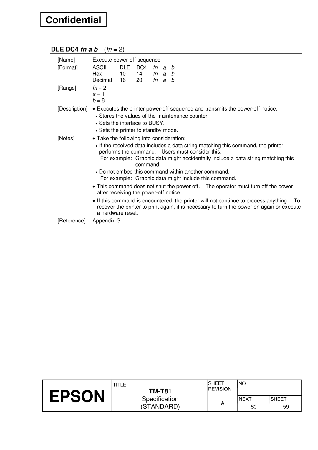 Epson T81 specifications DLE DC4 fn a b fn = 