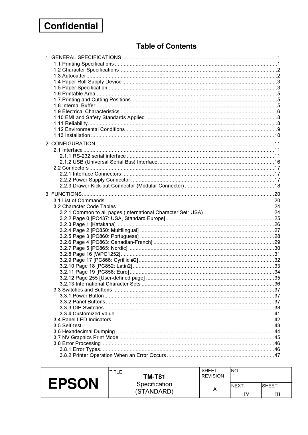 Epson T81 specifications Confidential 