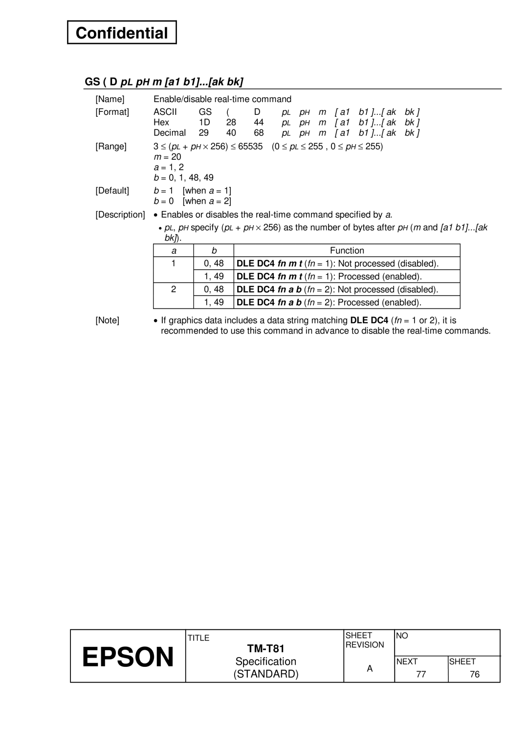 Epson T81 specifications GS D pL pH m a1 b1...ak bk 