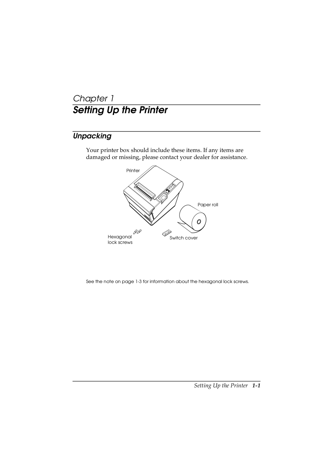 Epson T88II manual Setting Up the Printer, Unpacking 