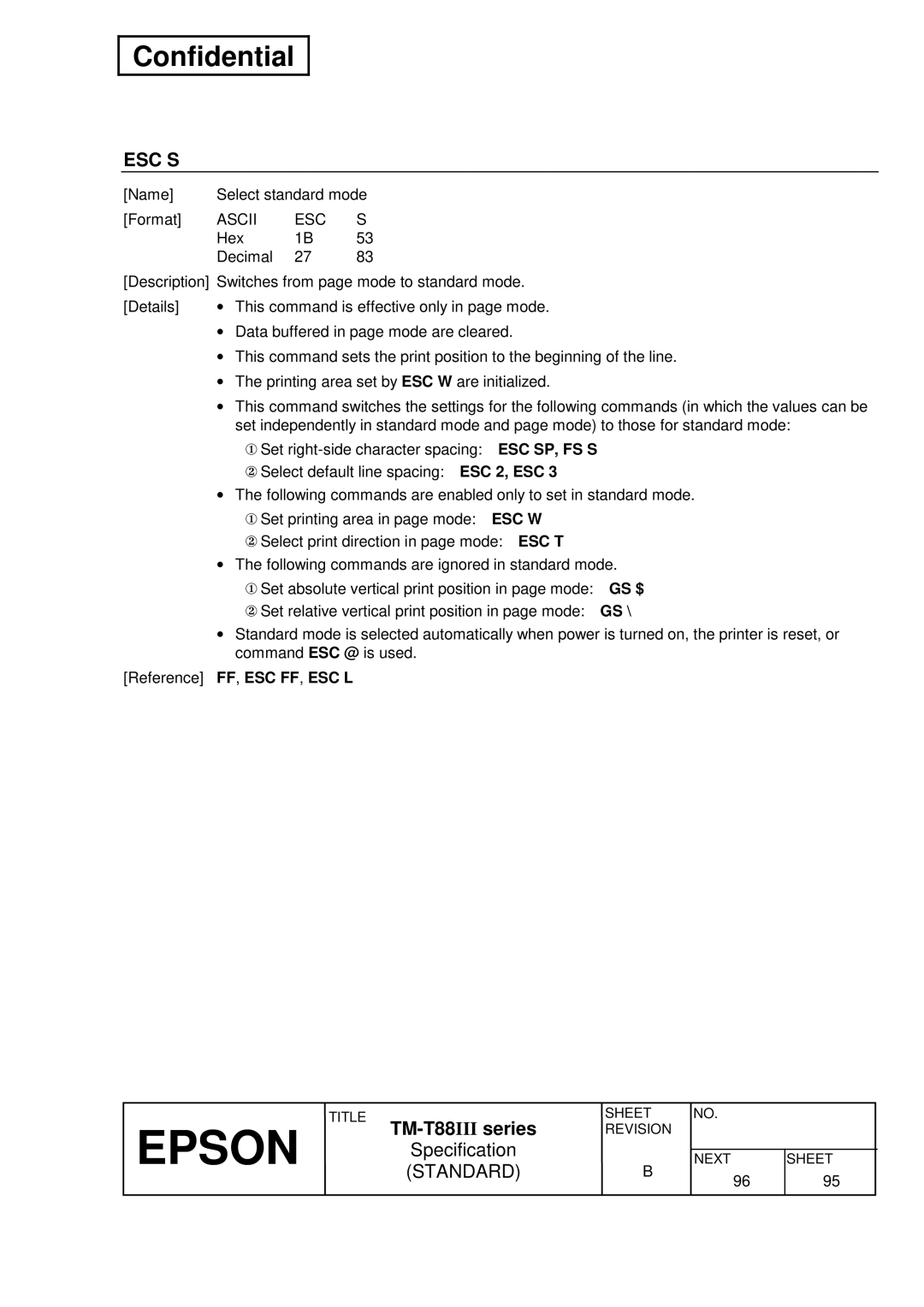 Epson T88III specifications Esc S 