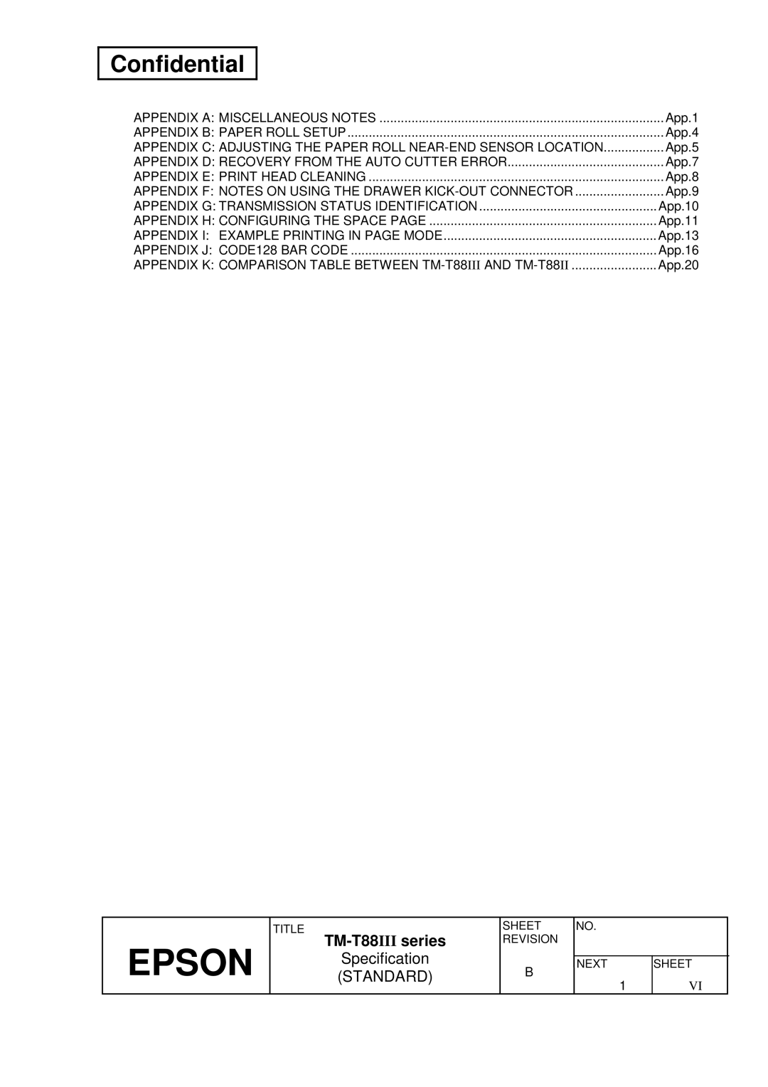 Epson T88III specifications Appendix F Notes on Using the Drawer KICK-OUT Connector 