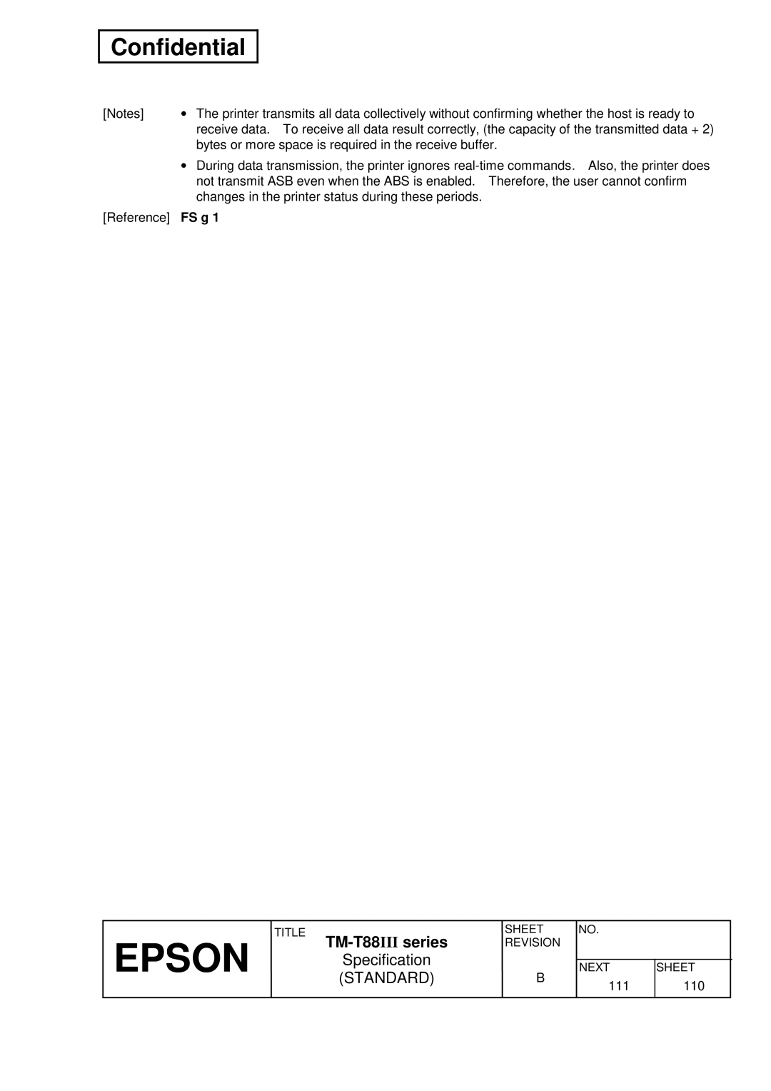 Epson T88III specifications Bytes or more space is required in the receive buffer 