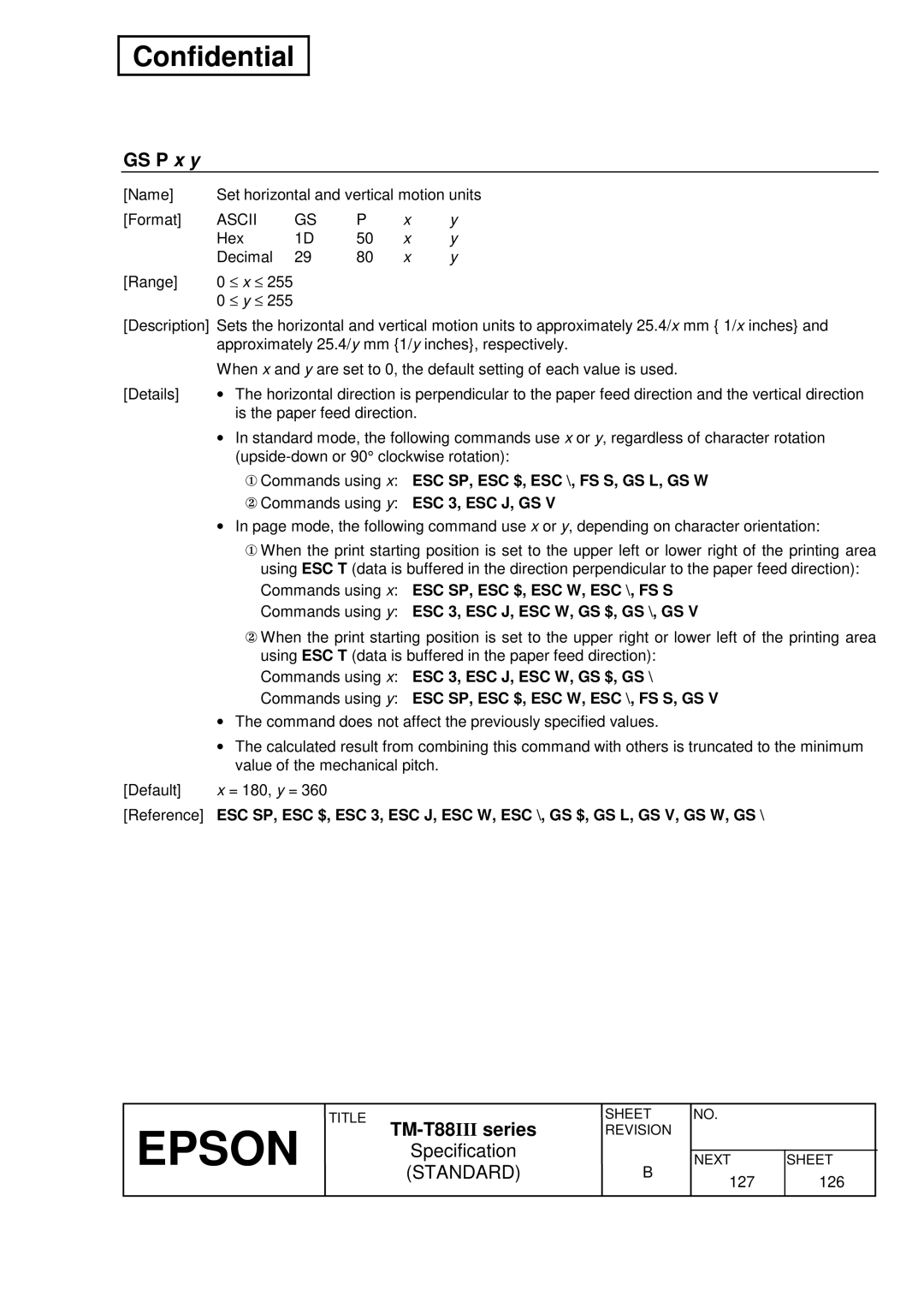 Epson T88III specifications GS P x y 