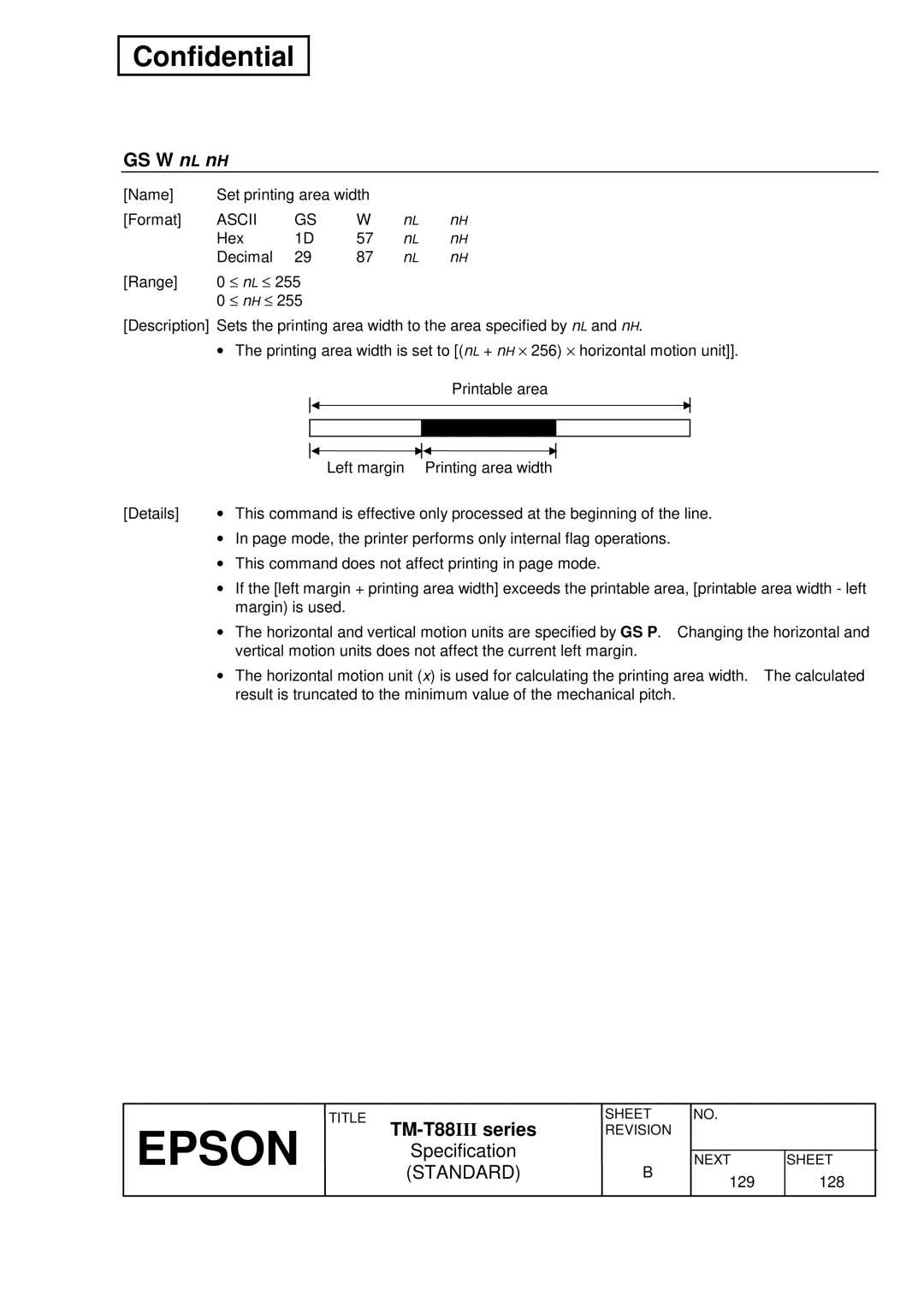 Epson T88III specifications GS W nL nH 