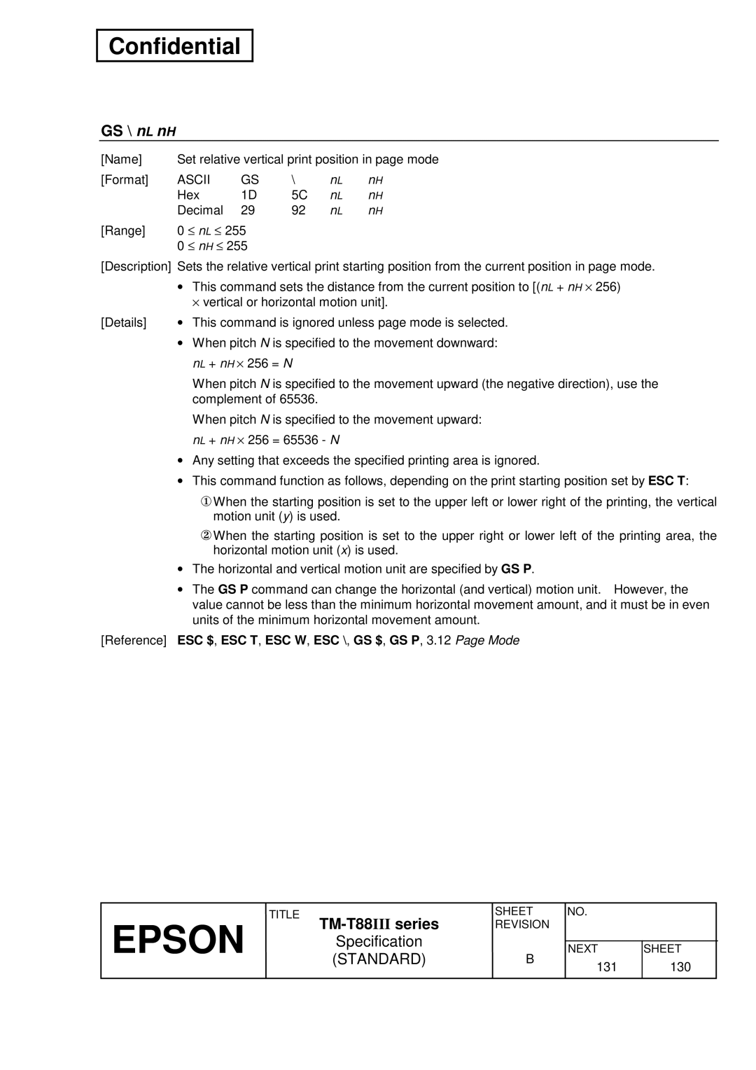 Epson T88III specifications GS \ nL nH 