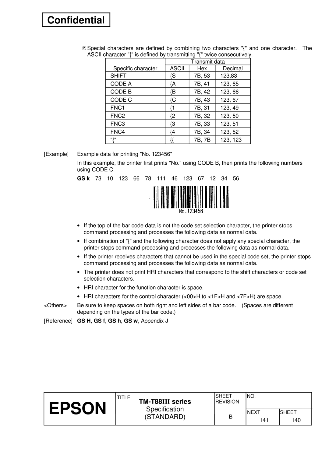 Epson T88III specifications Shift, Code a, Code B, Code C, FNC1, FNC2, FNC3, FNC4 