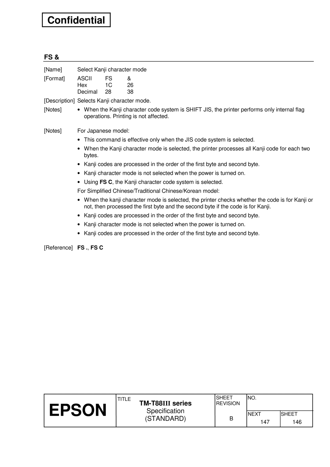 Epson T88III specifications Name Select Kanji character mode Format 