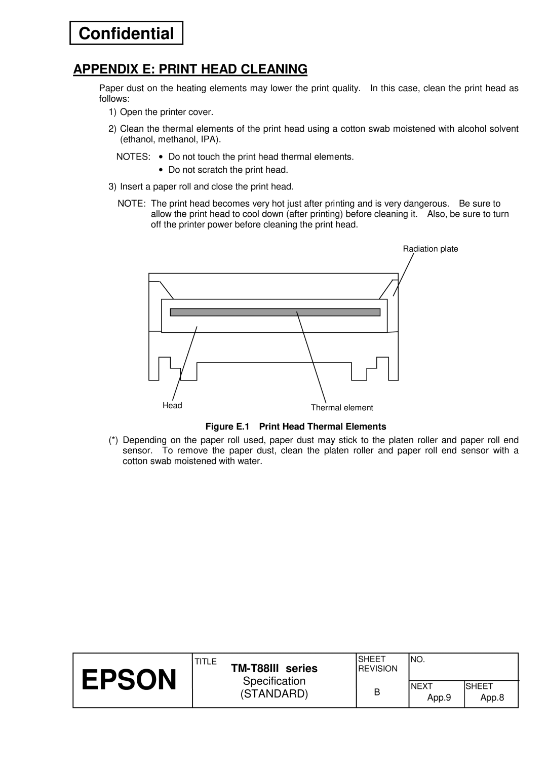 Epson T88III specifications Appendix E Print Head Cleaning, Figure E.1 Print Head Thermal Elements 