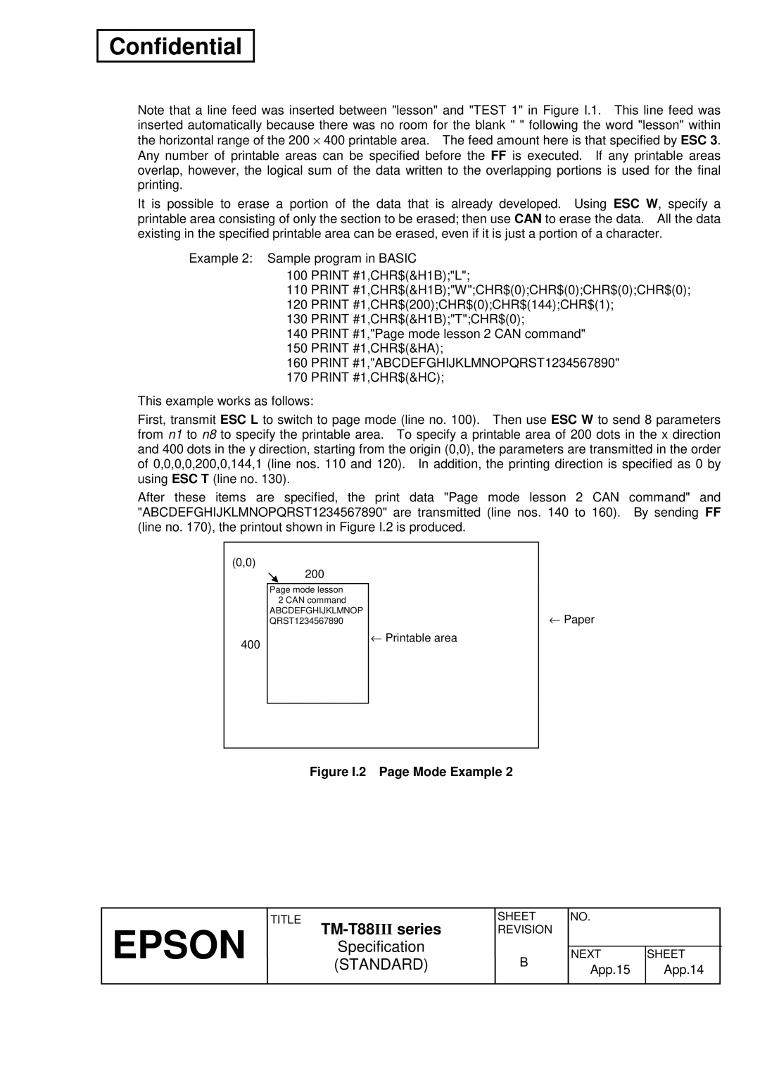 Epson T88III specifications Print #1,ABCDEFGHIJKLMNOPQRST1234567890, Figure I.2 Page Mode Example 