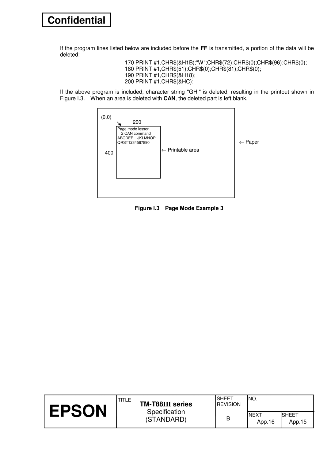 Epson T88III specifications Figure I.3 Page Mode Example 