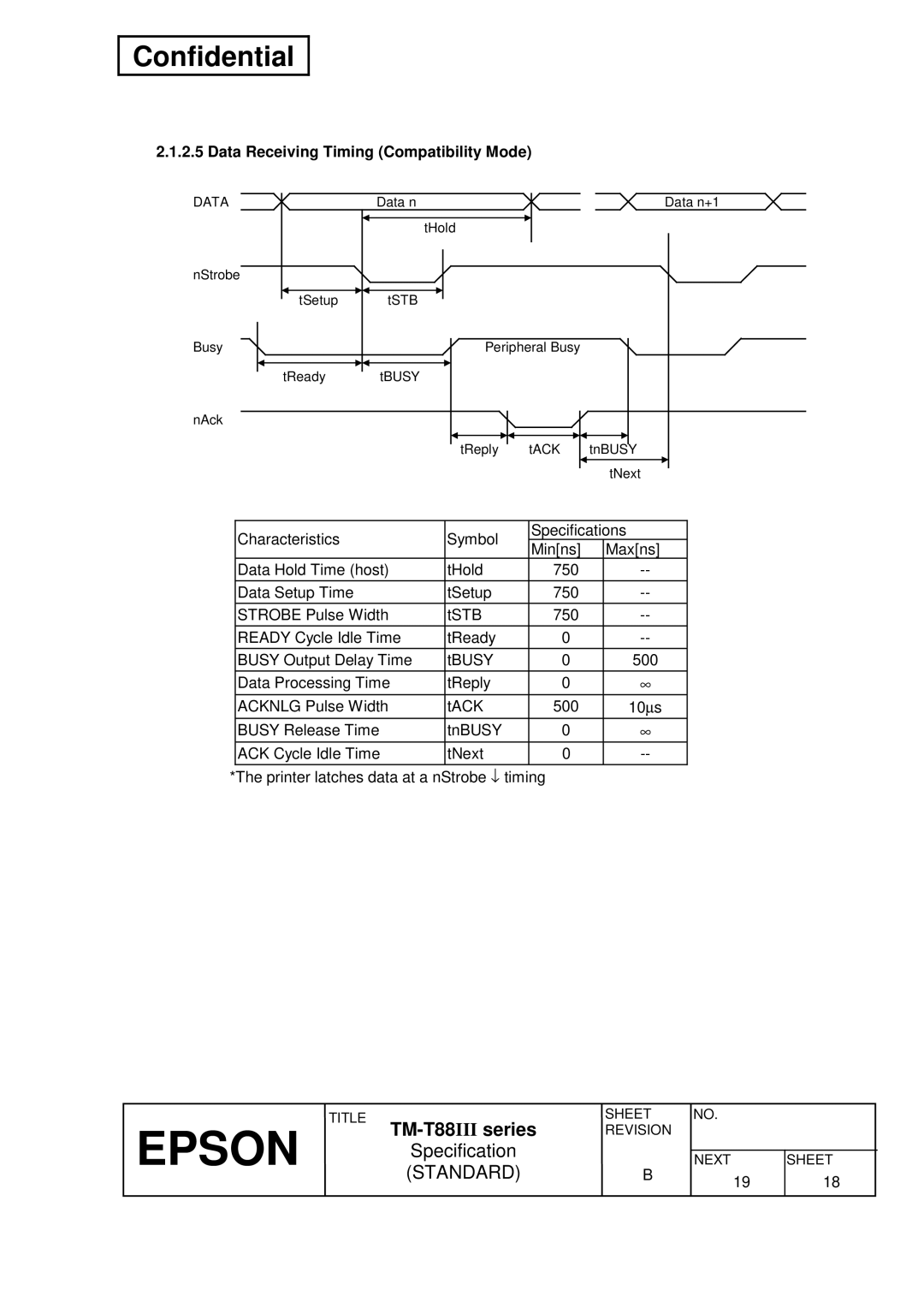 Epson T88III specifications Data Receiving Timing Compatibility Mode 