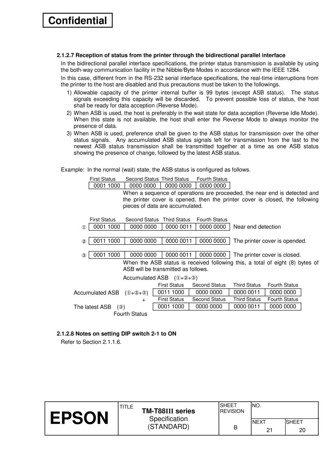 Epson T88III specifications Near end detection 