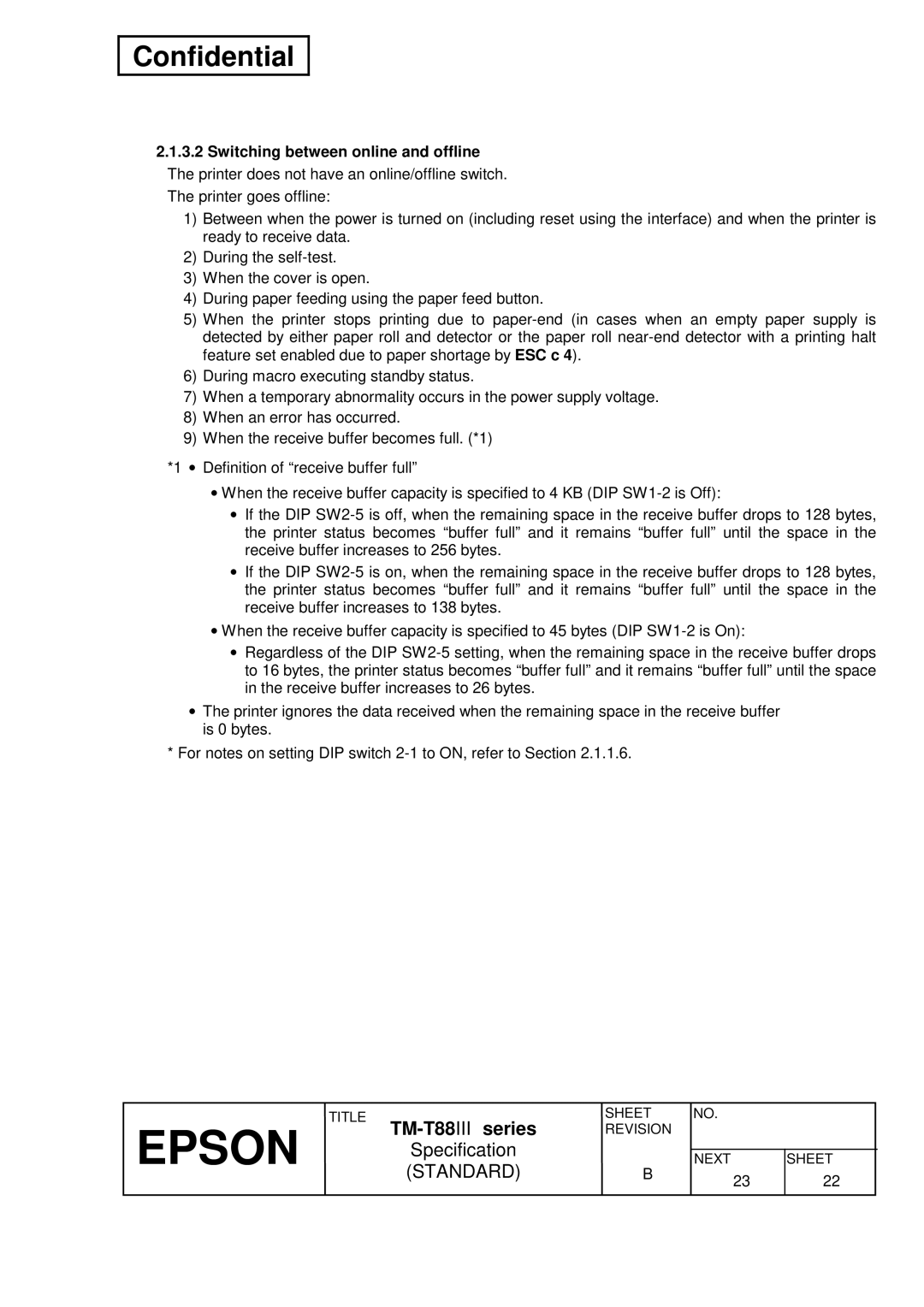 Epson T88III specifications Confidential 