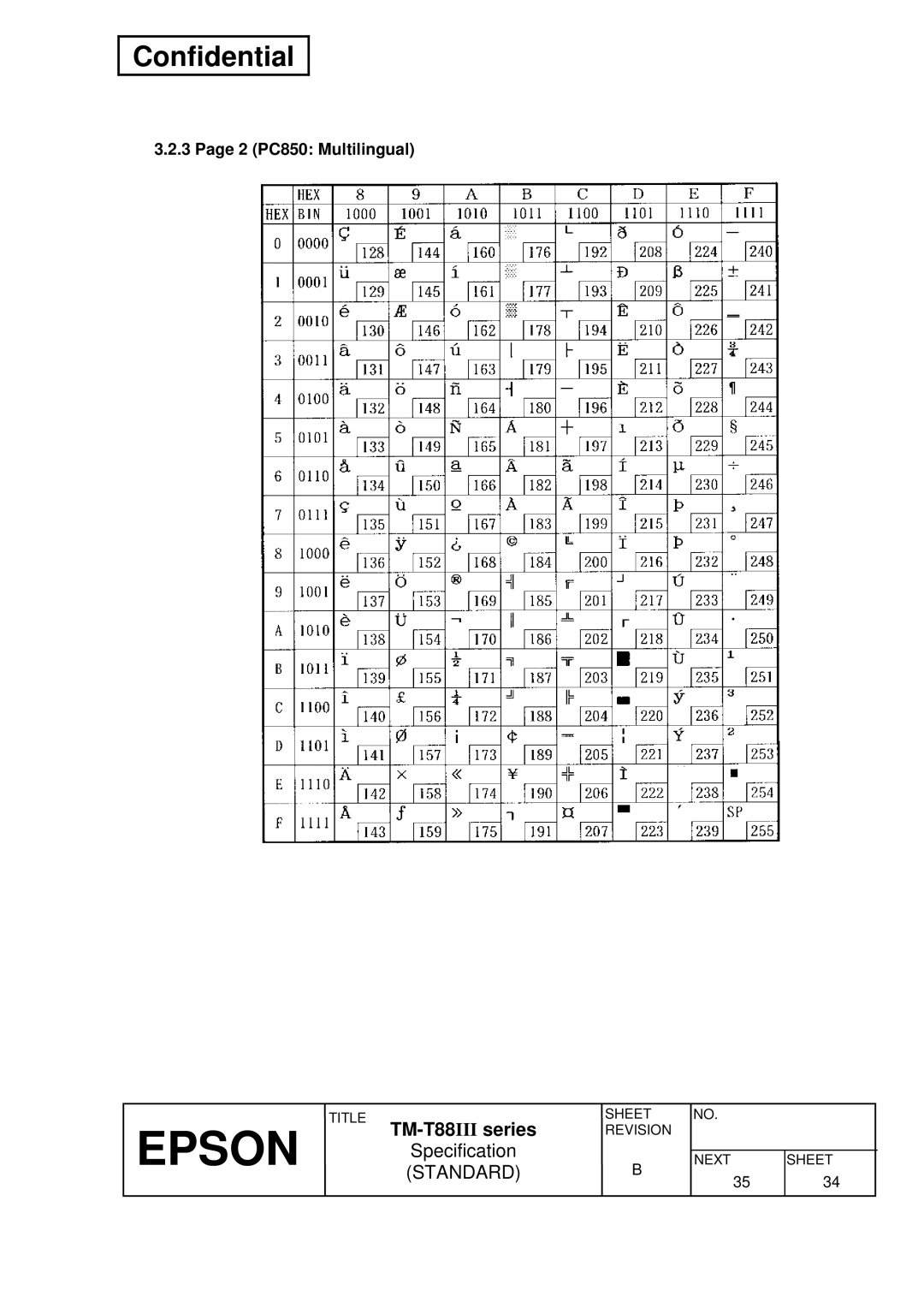 Epson T88III specifications 2 PC850 Multilingual 