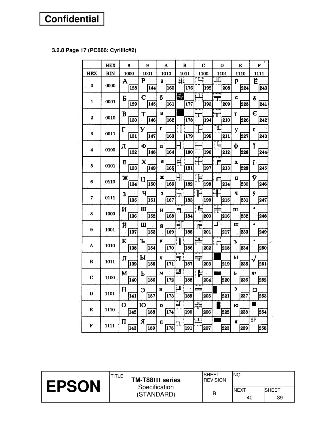 Epson T88III specifications 17 PC866 Cyrillic#2 