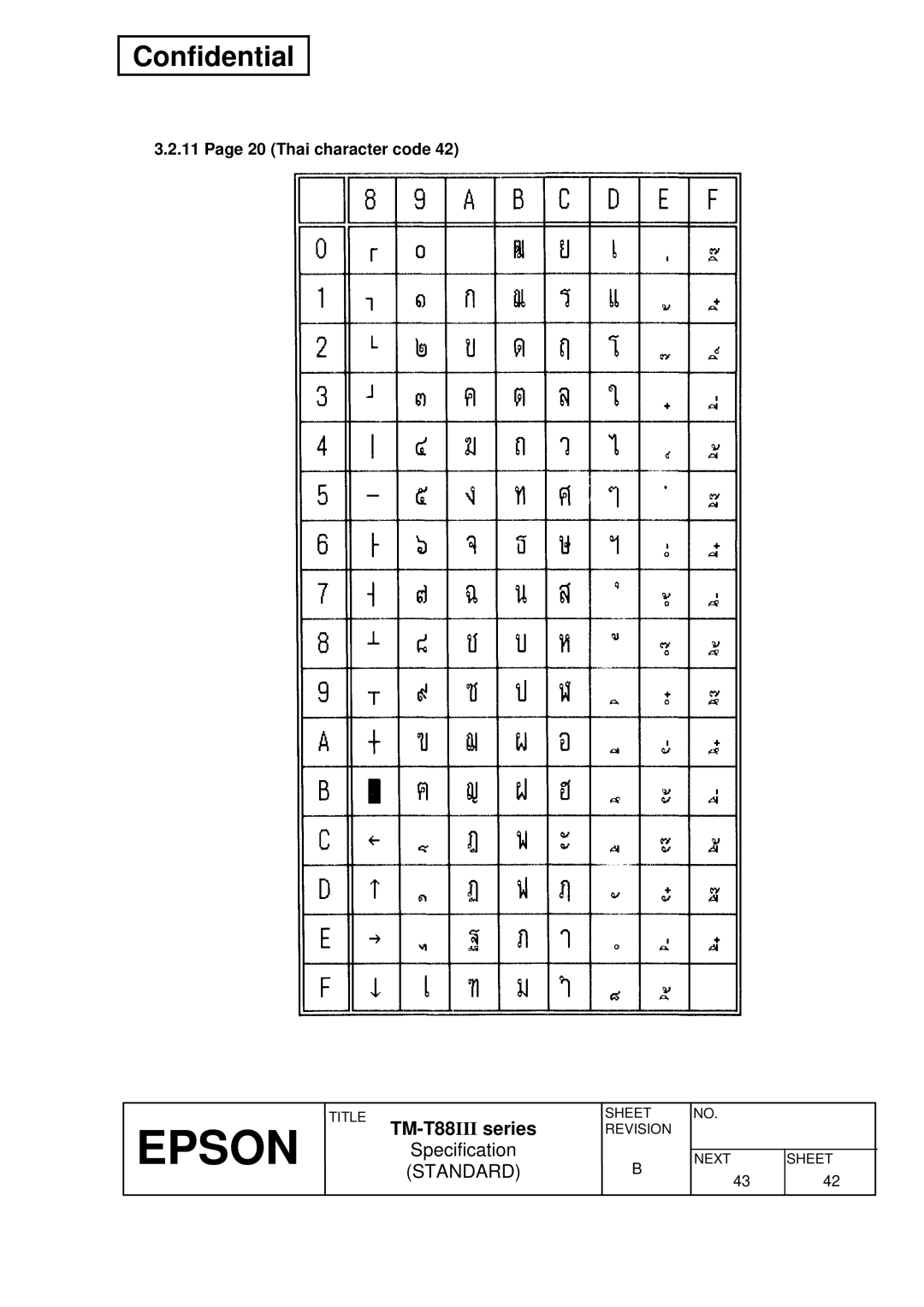 Epson T88III specifications Thai character code 