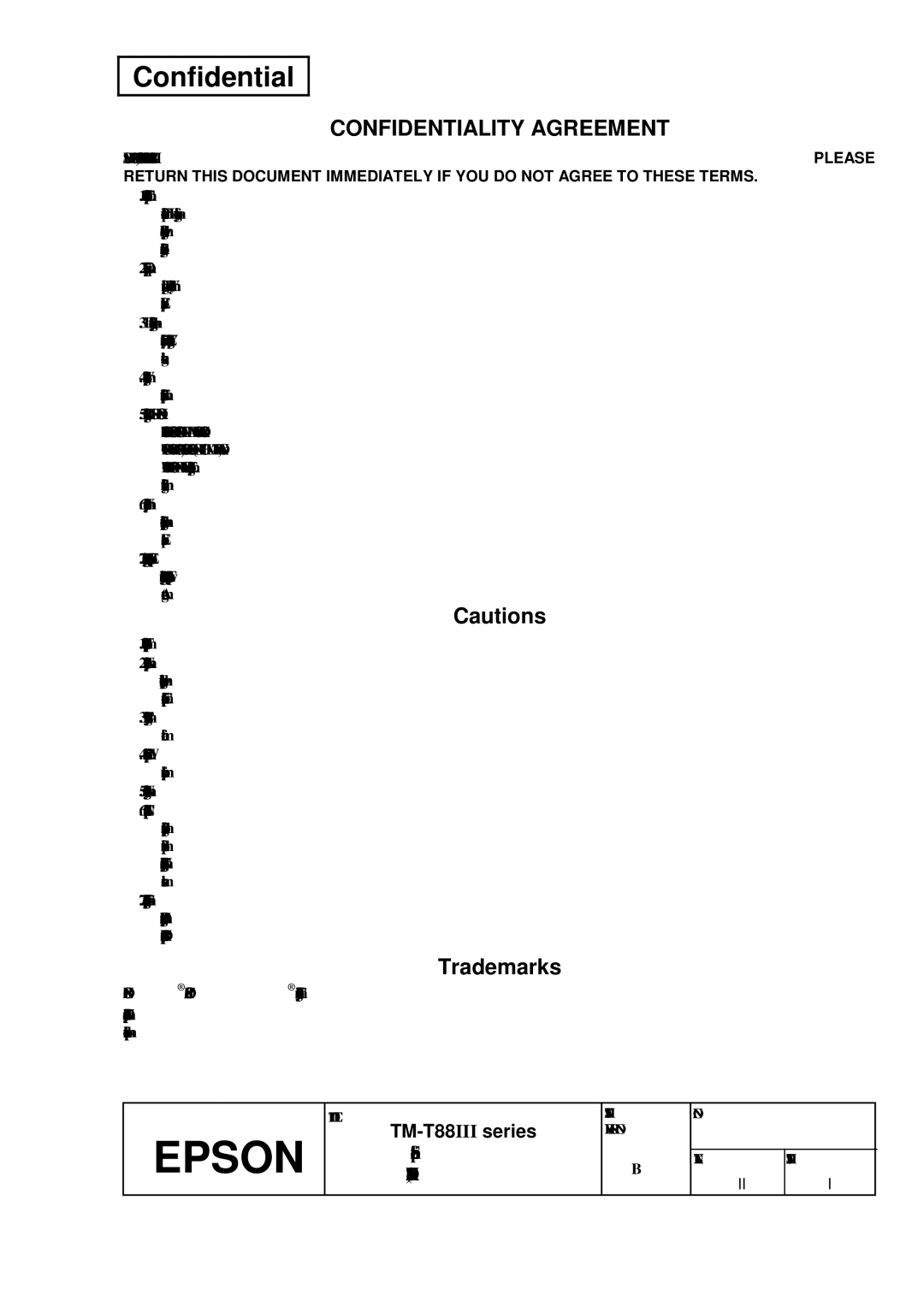 Epson T88III specifications Confidentiality Agreement, Trademarks 