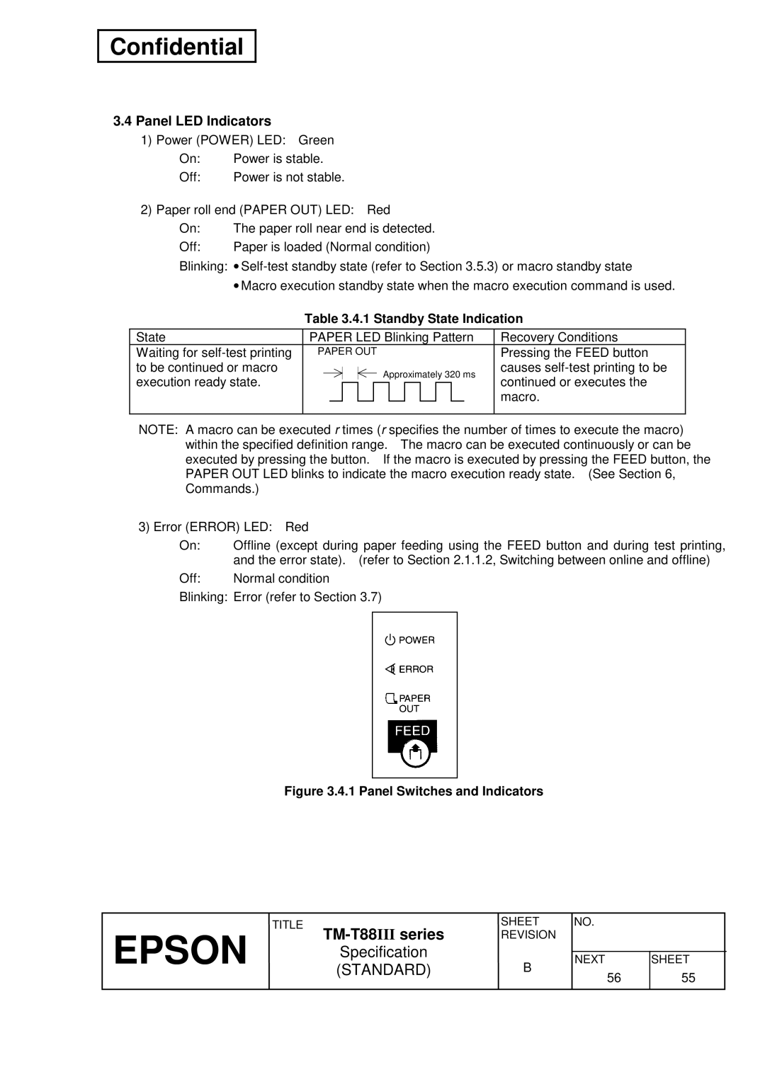 Epson T88III specifications Panel LED Indicators, Standby State Indication 