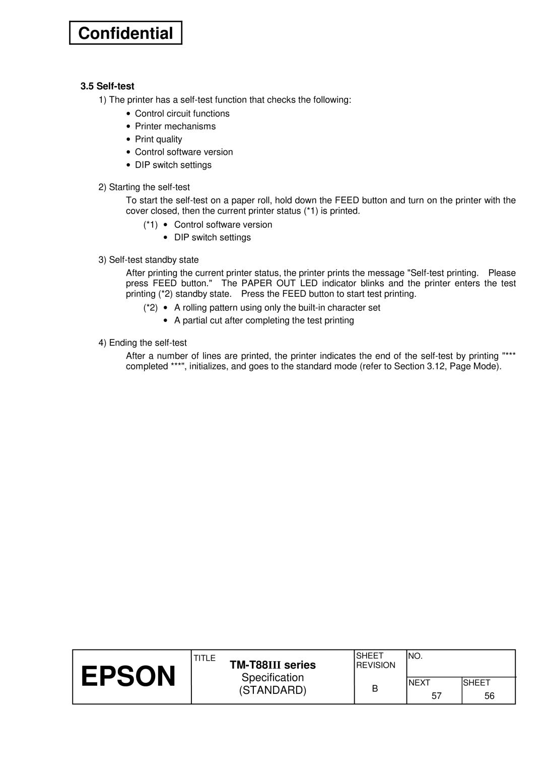 Epson T88III specifications Self-test 