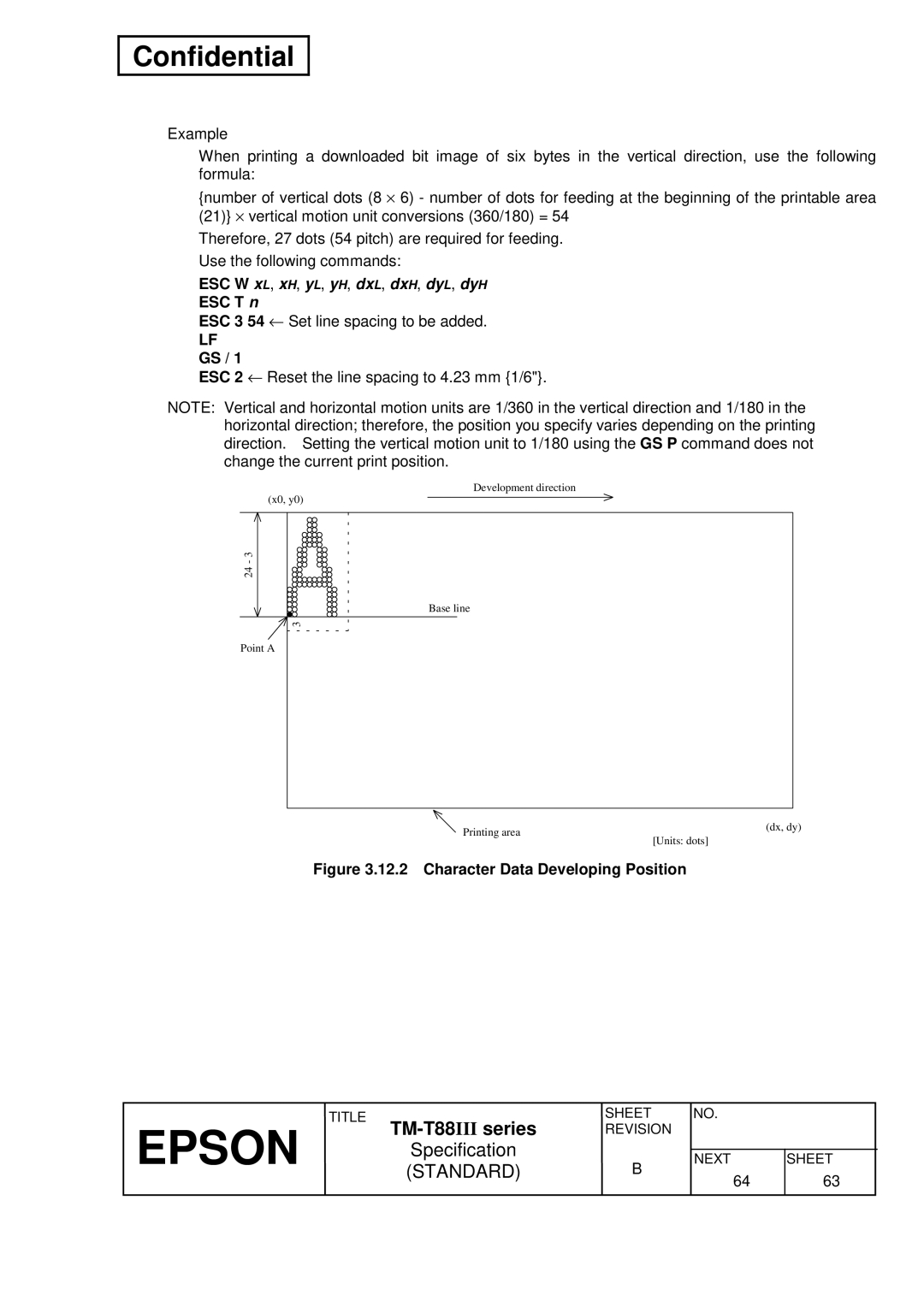 Epson T88III specifications ESC T n, Character Data Developing Position 