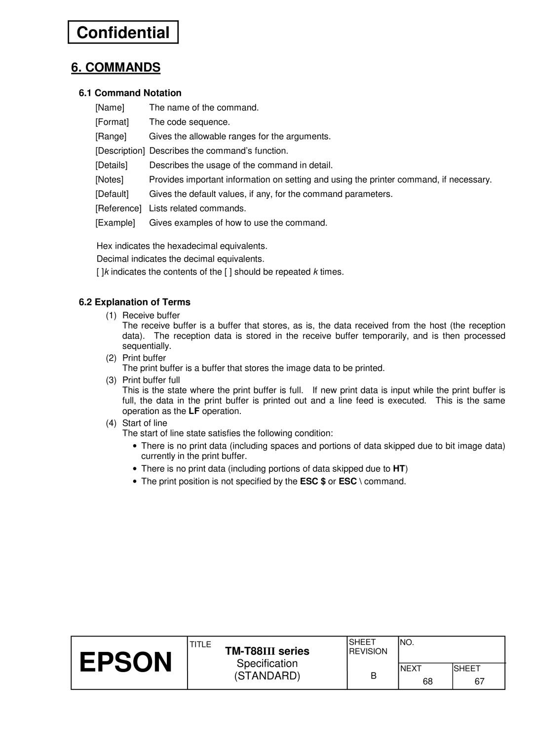 Epson T88III specifications Commands, Command Notation, Explanation of Terms 