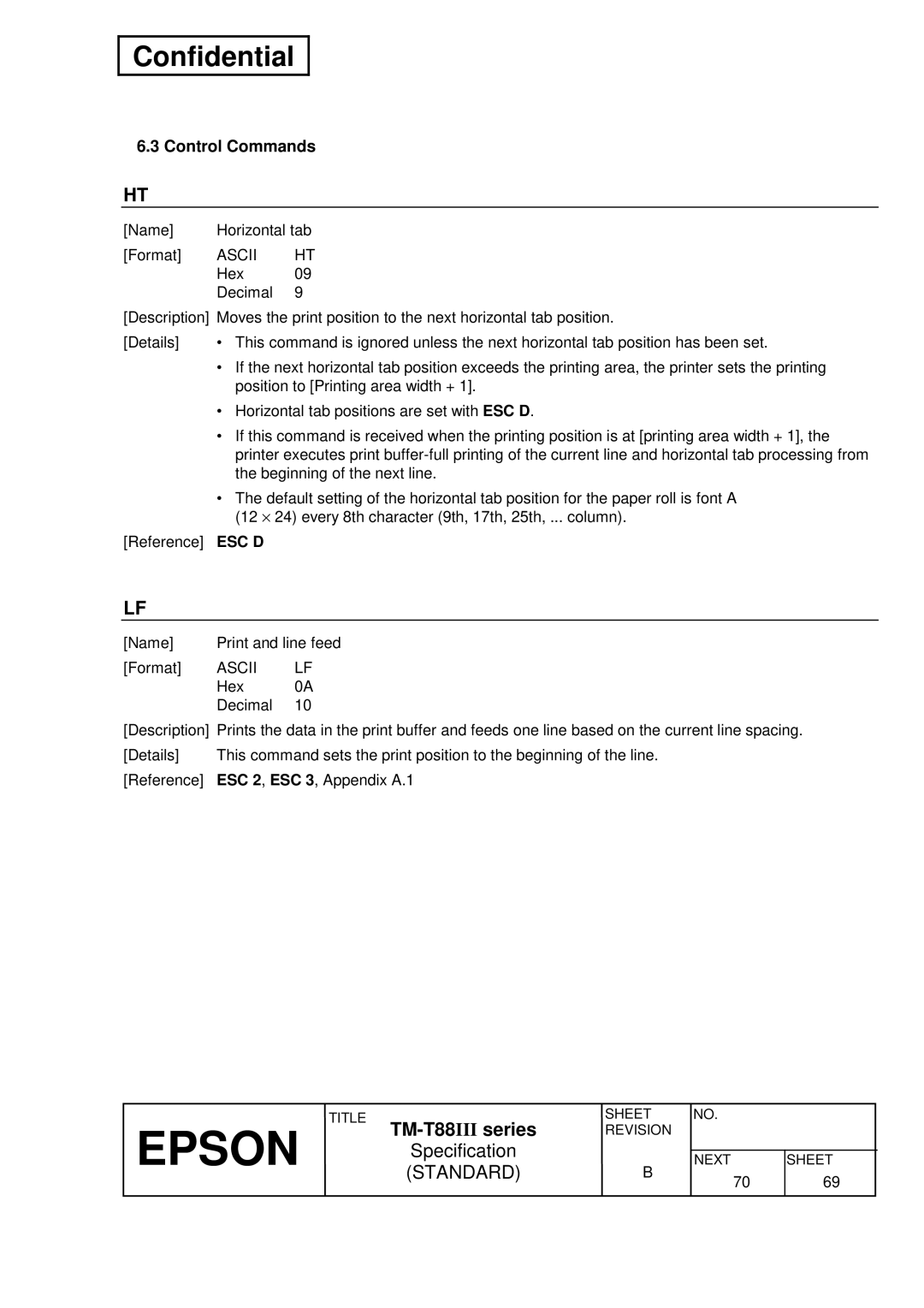 Epson T88III specifications Control Commands, Ascii 