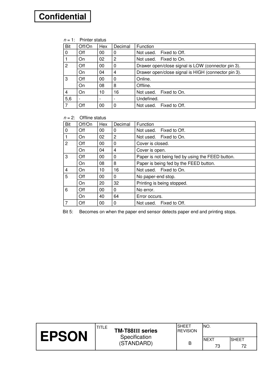 Epson T88III specifications Confidential 