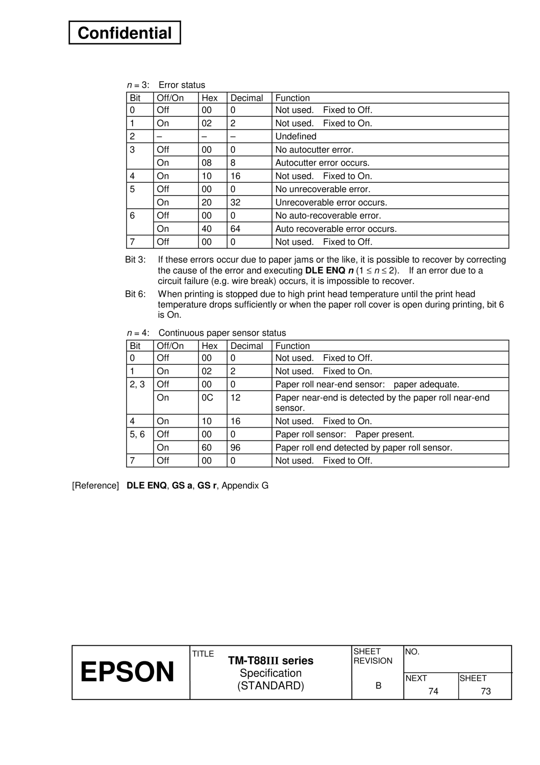 Epson T88III specifications Confidential 