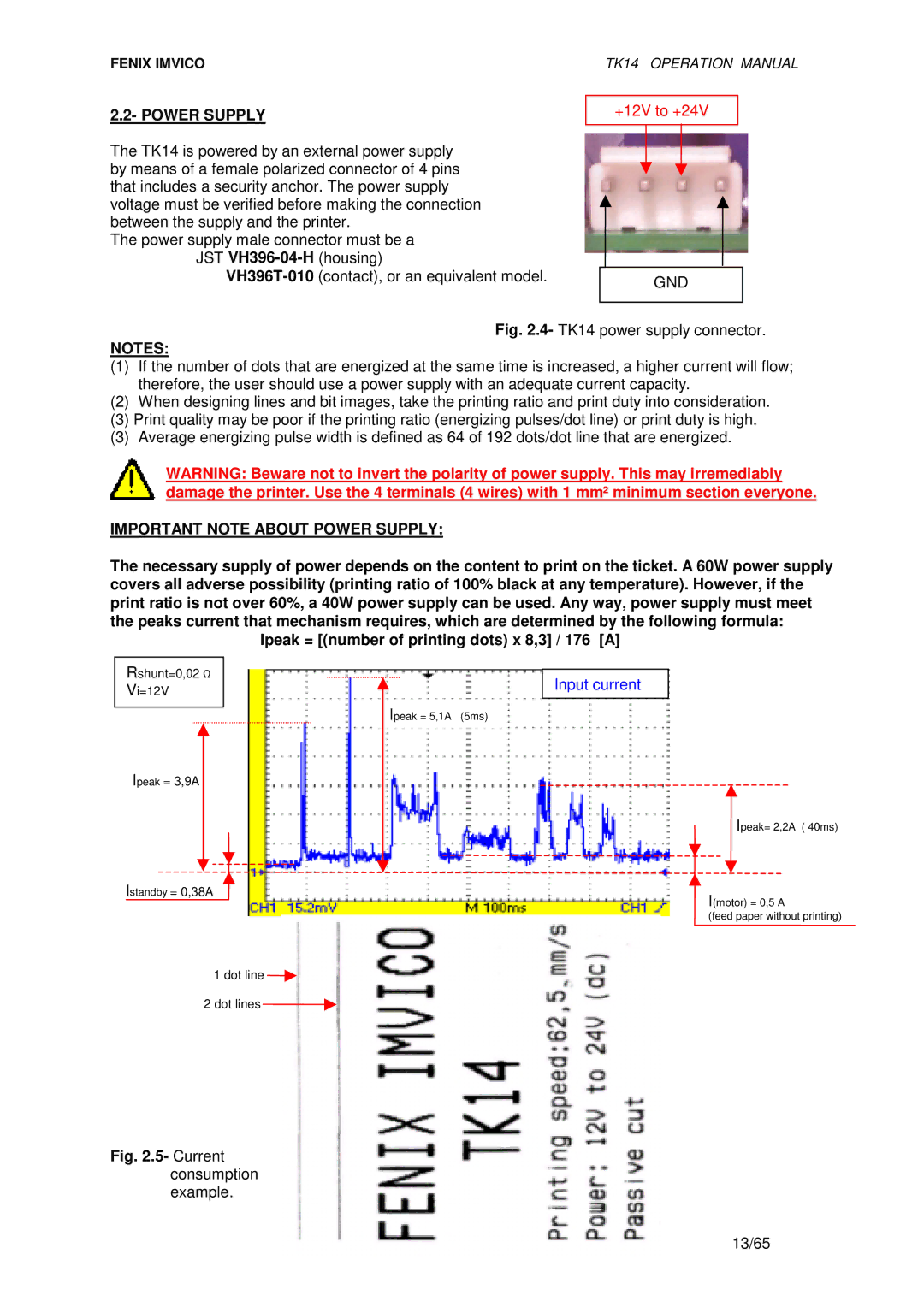 Epson TK14 operation manual Gnd, Important Note about Power Supply 