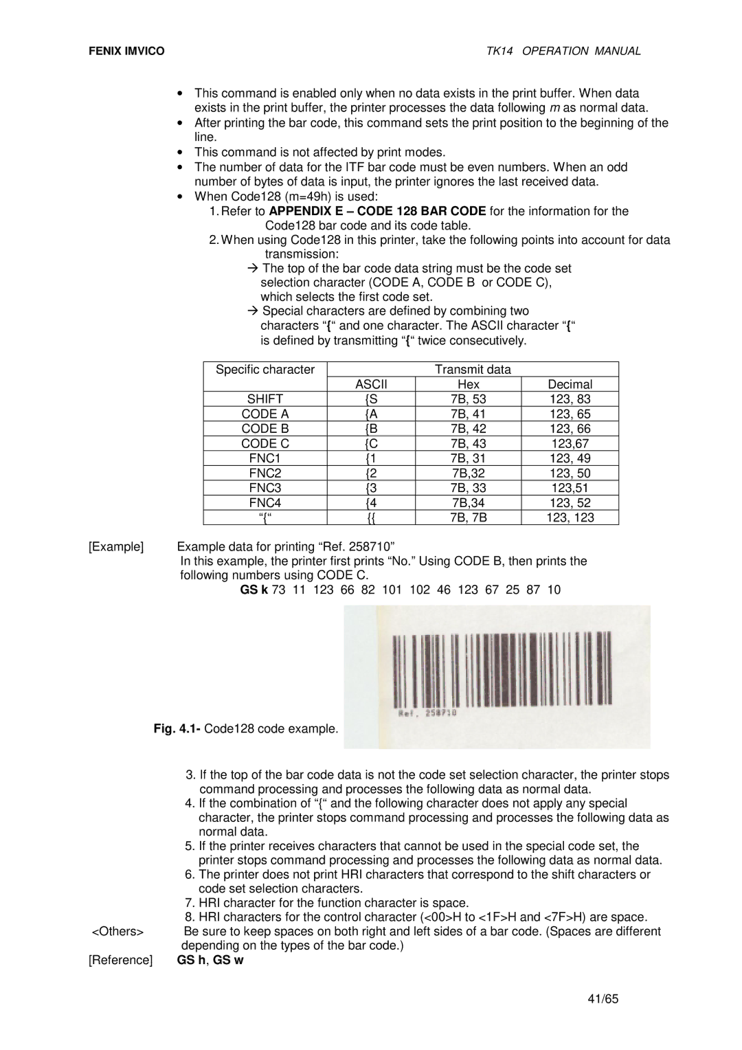 Epson TK14 operation manual GS h, GS w 