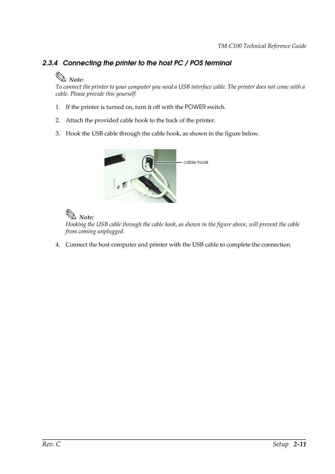 Epson TM-C100 manual Connecting the printer to the host PC / POS terminal 