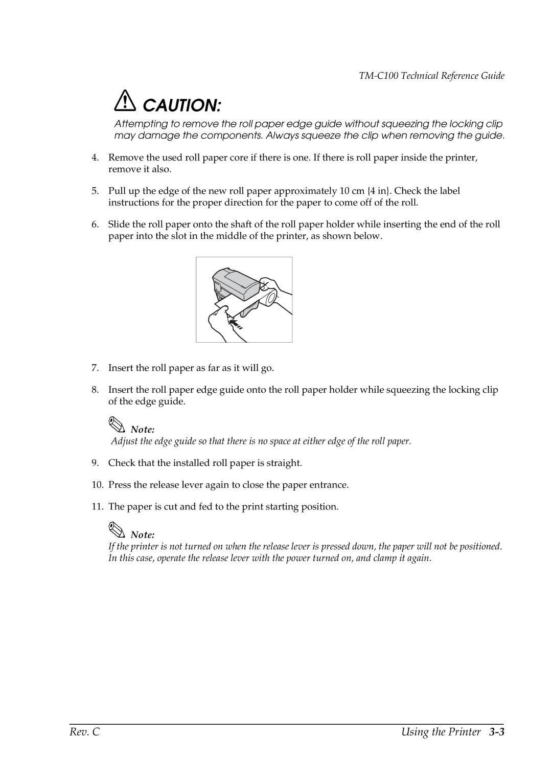 Epson TM-C100 manual Rev. C Using the Printer 