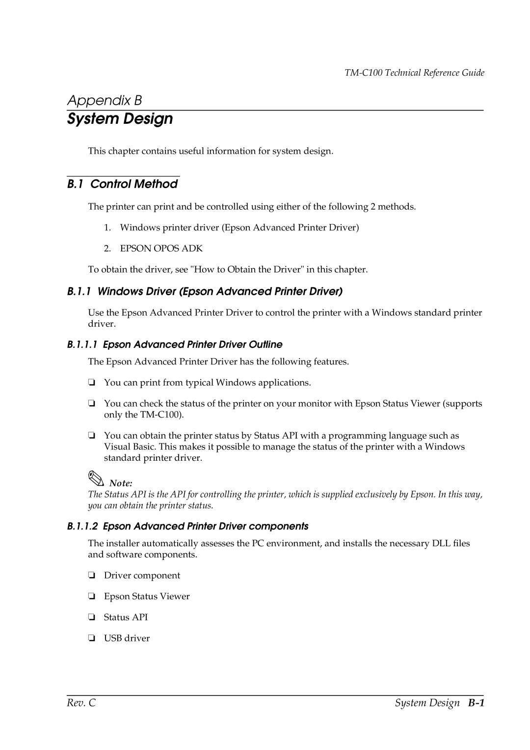 Epson TM-C100 manual Control Method, Windows Driver Epson Advanced Printer Driver, Epson Advanced Printer Driver Outline 