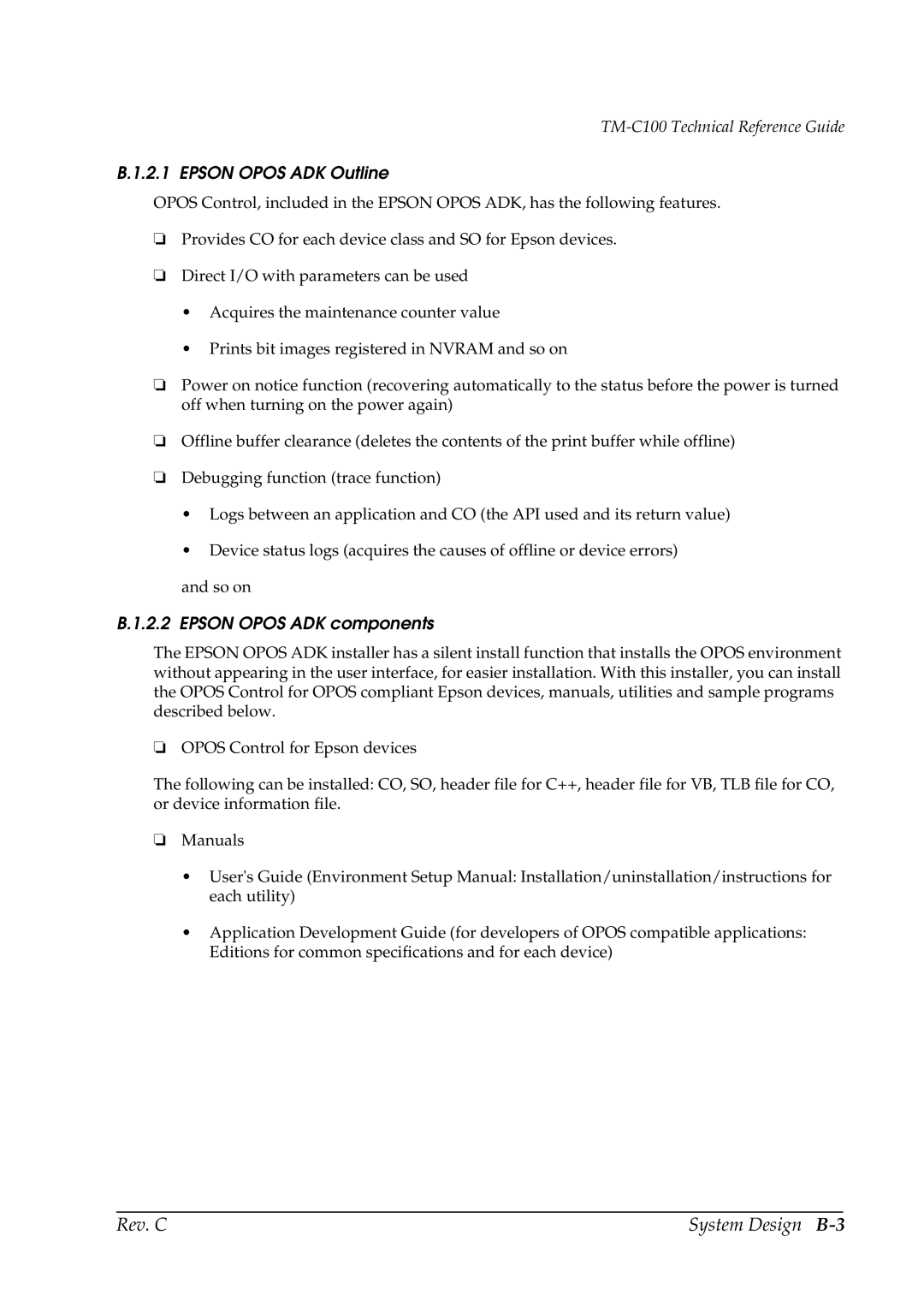 Epson TM-C100 manual Epson Opos ADK Outline, Epson Opos ADK components 