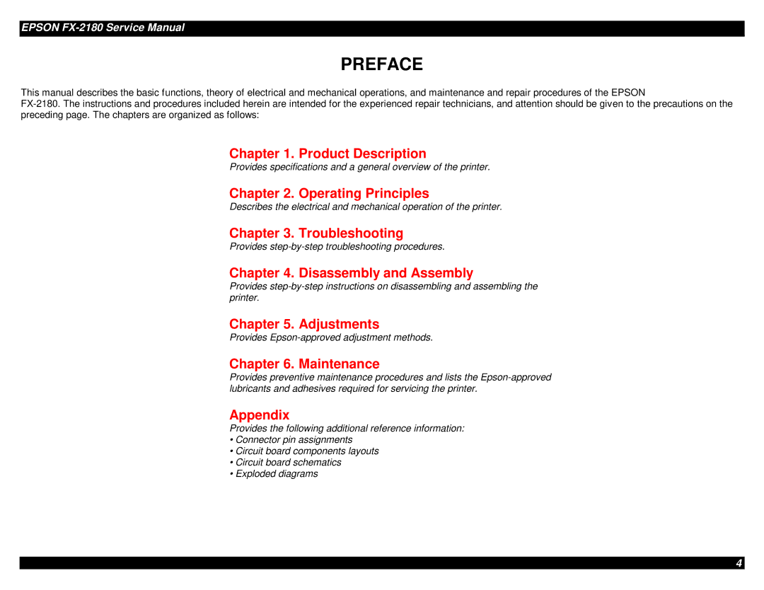 Epson TM-FX2180 manual Preface 