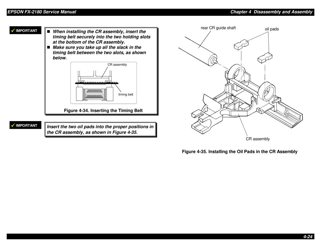 Epson TM-FX2180 manual Inserting the Timing Belt 