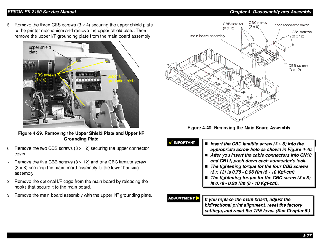 Epson TM-FX2180 manual Removing the Upper Shield Plate and Upper I/F 