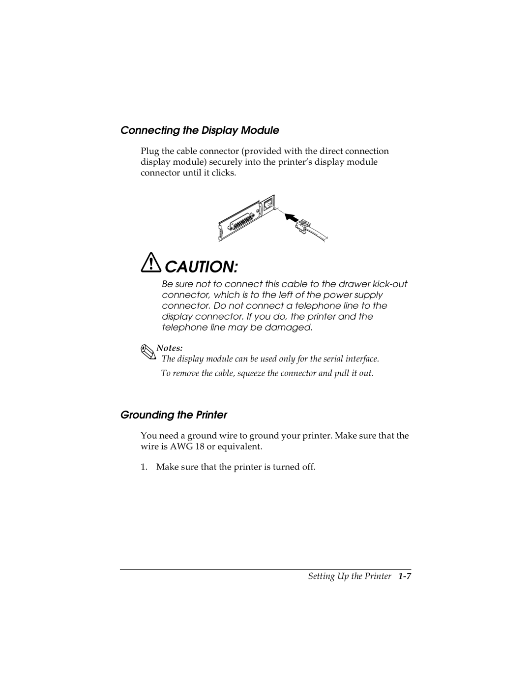 Epson TM-H5000/H5000P manual Connecting the Display Module, Grounding the Printer 
