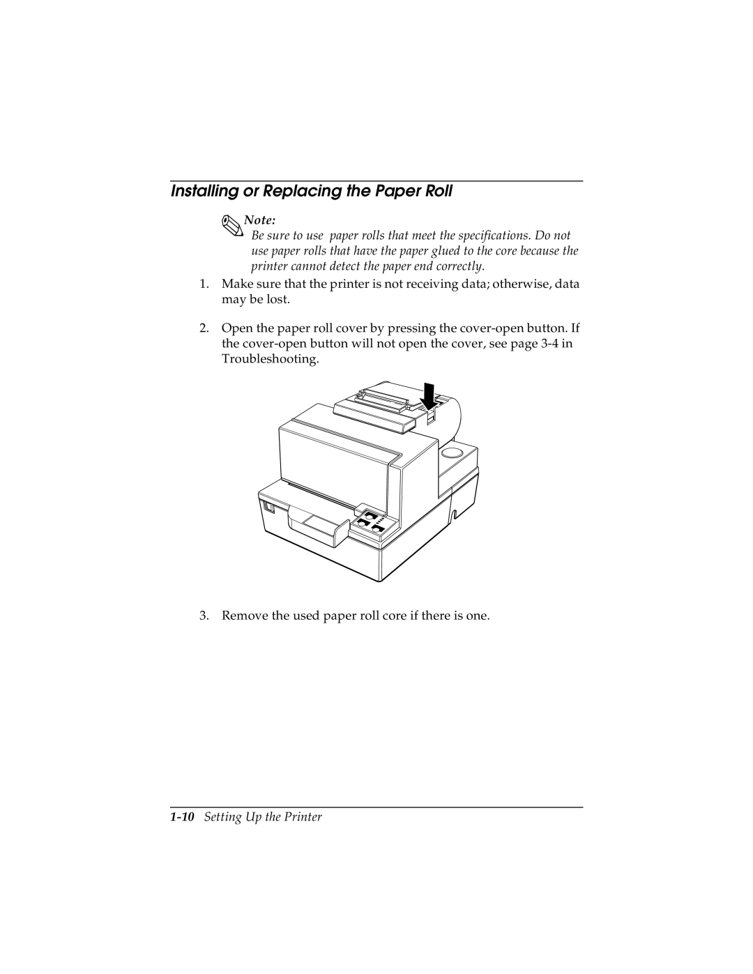 Epson TM-H5000/H5000P manual Installing or Replacing the Paper Roll, 10Setting Up the Printer 