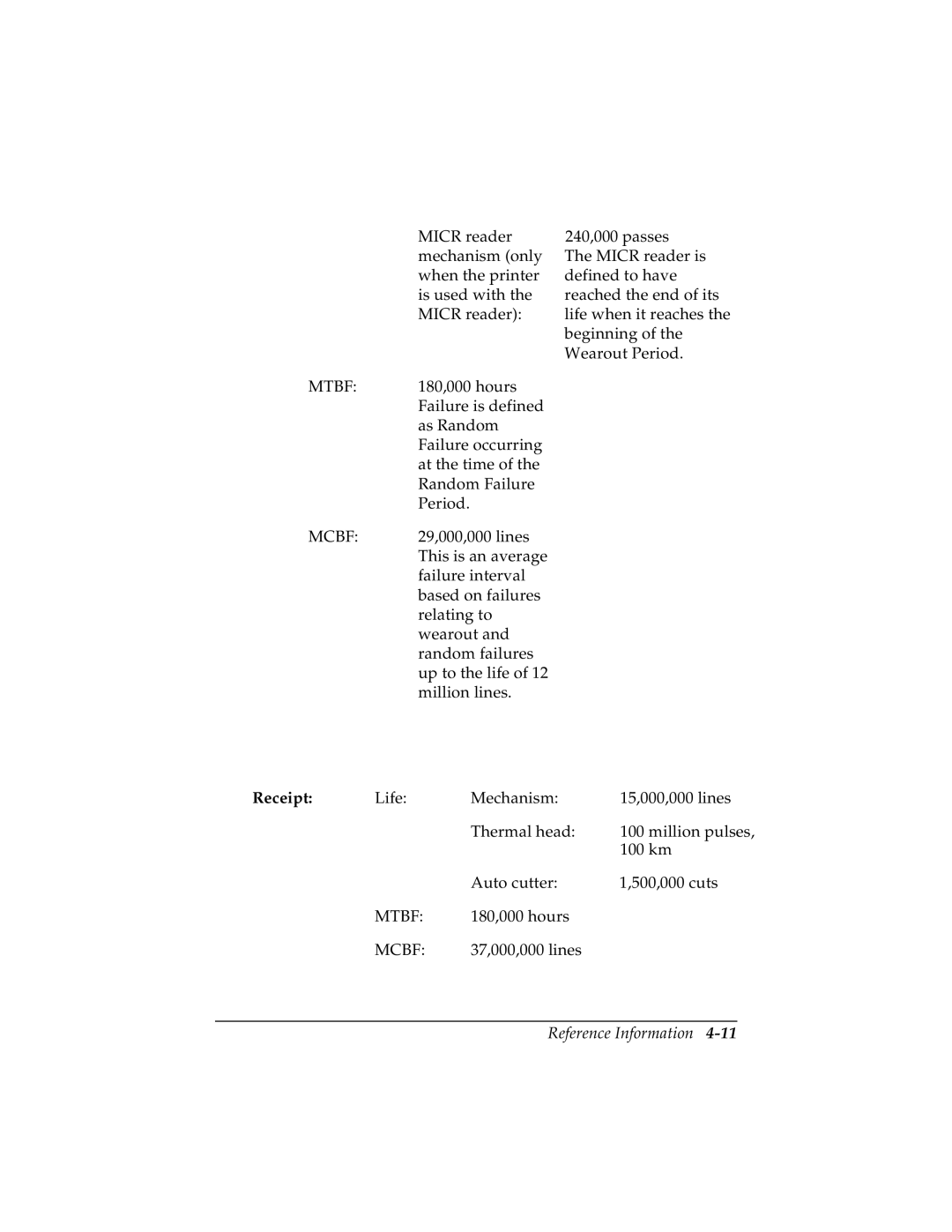 Epson TM-H5000/H5000P manual Mcbf, Receipt 