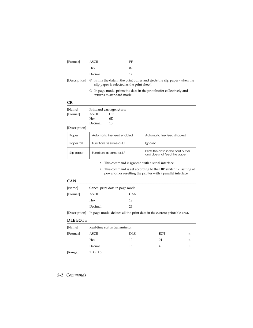 Epson TM-H5000/H5000P manual 2Commands, DLE EOT n 