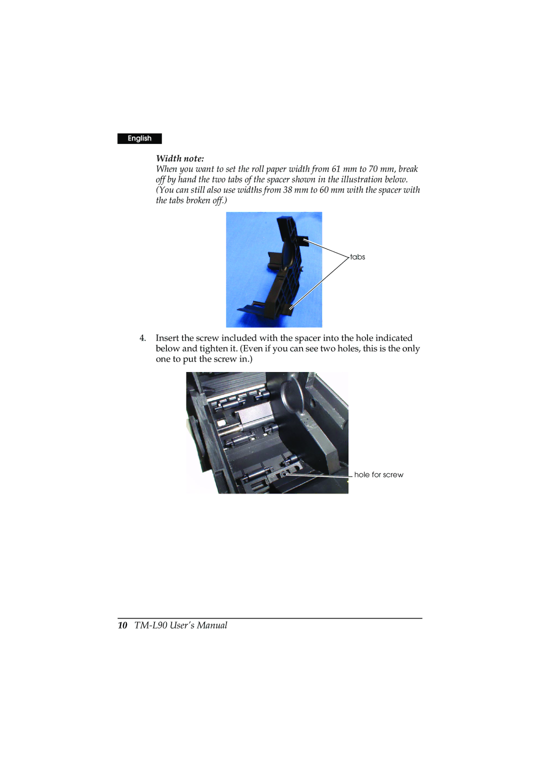 Epson TM-L90 user manual Width note 