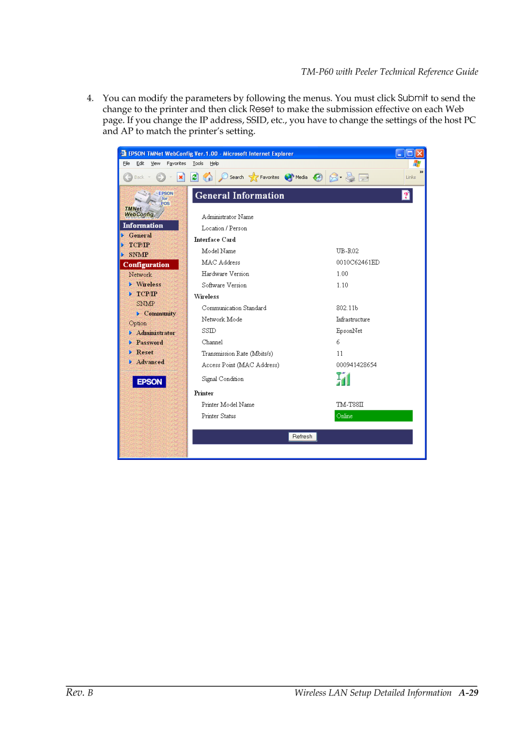 Epson TM-P60 manual Wireless LAN Setup Detailed Information A-29 