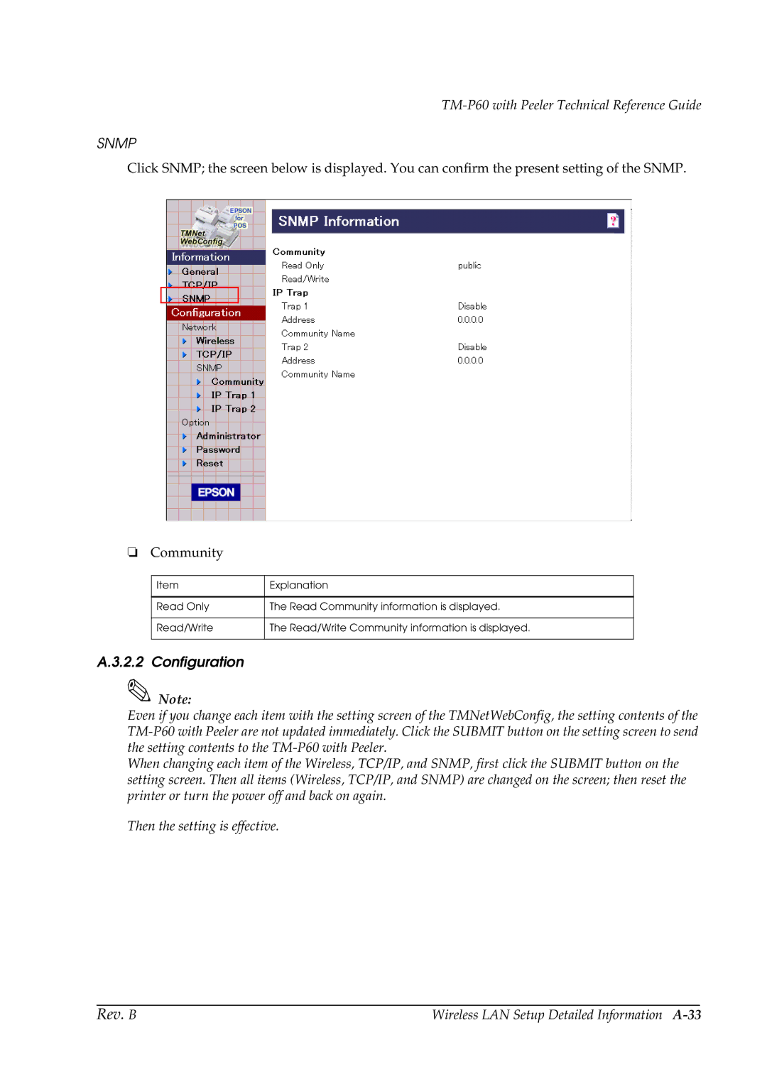 Epson TM-P60 manual Configuration, Wireless LAN Setup Detailed Information A-33 