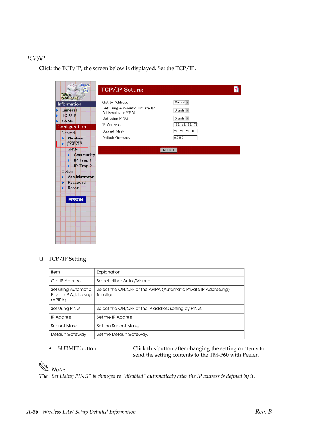 Epson TM-P60 manual 36Wireless LAN Setup Detailed Information 