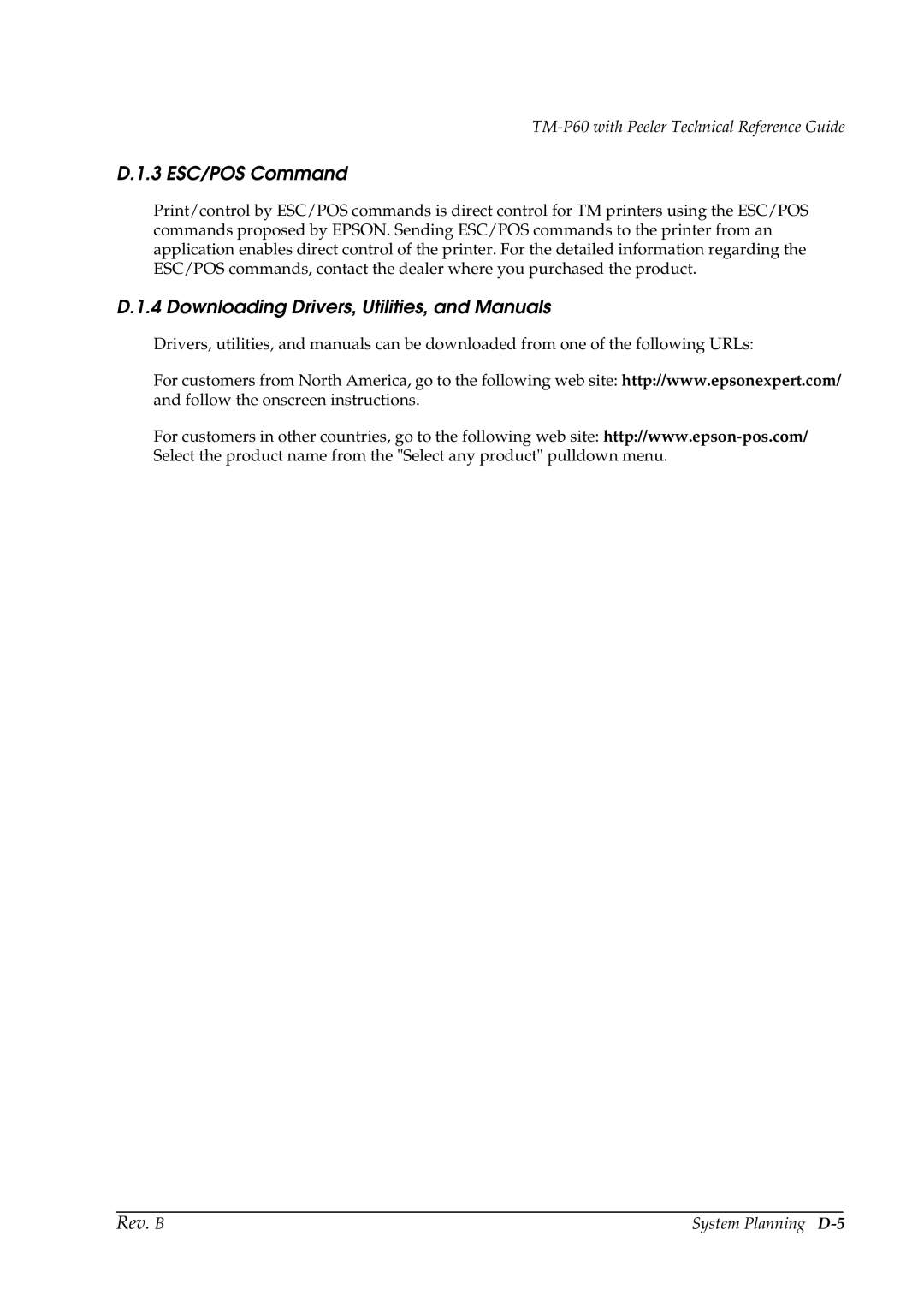 Epson TM-P60 manual 3 ESC/POS Command, System Planning D-5 