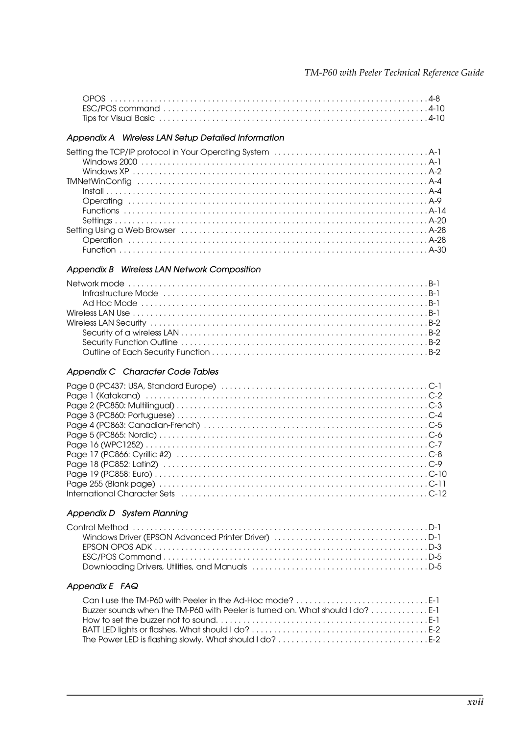 Epson TM-P60 manual Xvii 