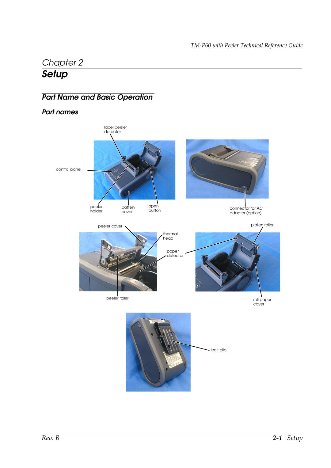 Epson TM-P60 manual Part Name and Basic Operation, Part names 